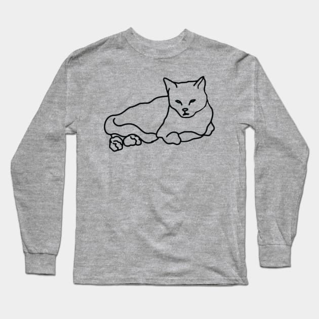 Cat Lying Down Outline Long Sleeve T-Shirt by Minervalus-Art